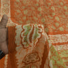 Sanskriti Vintage Sarees Orange Batik Work 100% Pure Silk Sari 5+yd Craft Fabric