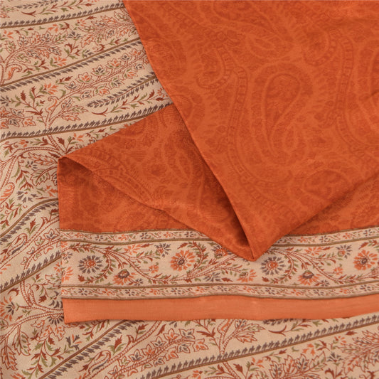 Sanskriti Vintage Sarees Orange Pure Silk Paisley Printed Sari 6d Craft Fabric