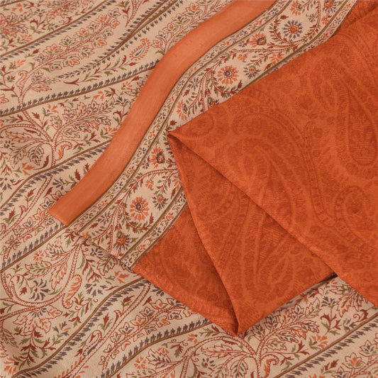 Sanskriti Vintage Sarees Orange Pure Silk Paisley Printed Sari 6d Craft Fabric