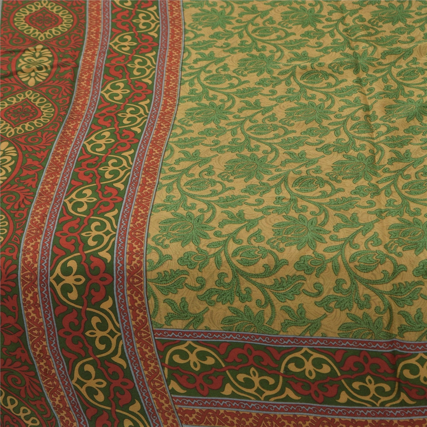 Sanskriti Vintage Sarees Green Indian Pure Silk Printed Sari 6yd Craft Fabric