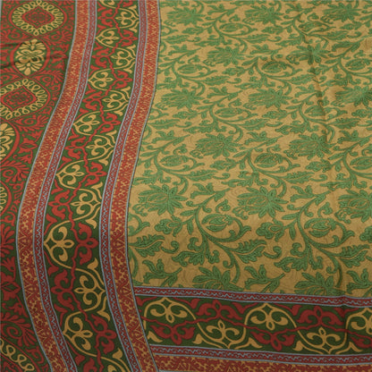 Sanskriti Vintage Sarees Green Indian Pure Silk Printed Sari 6yd Craft Fabric