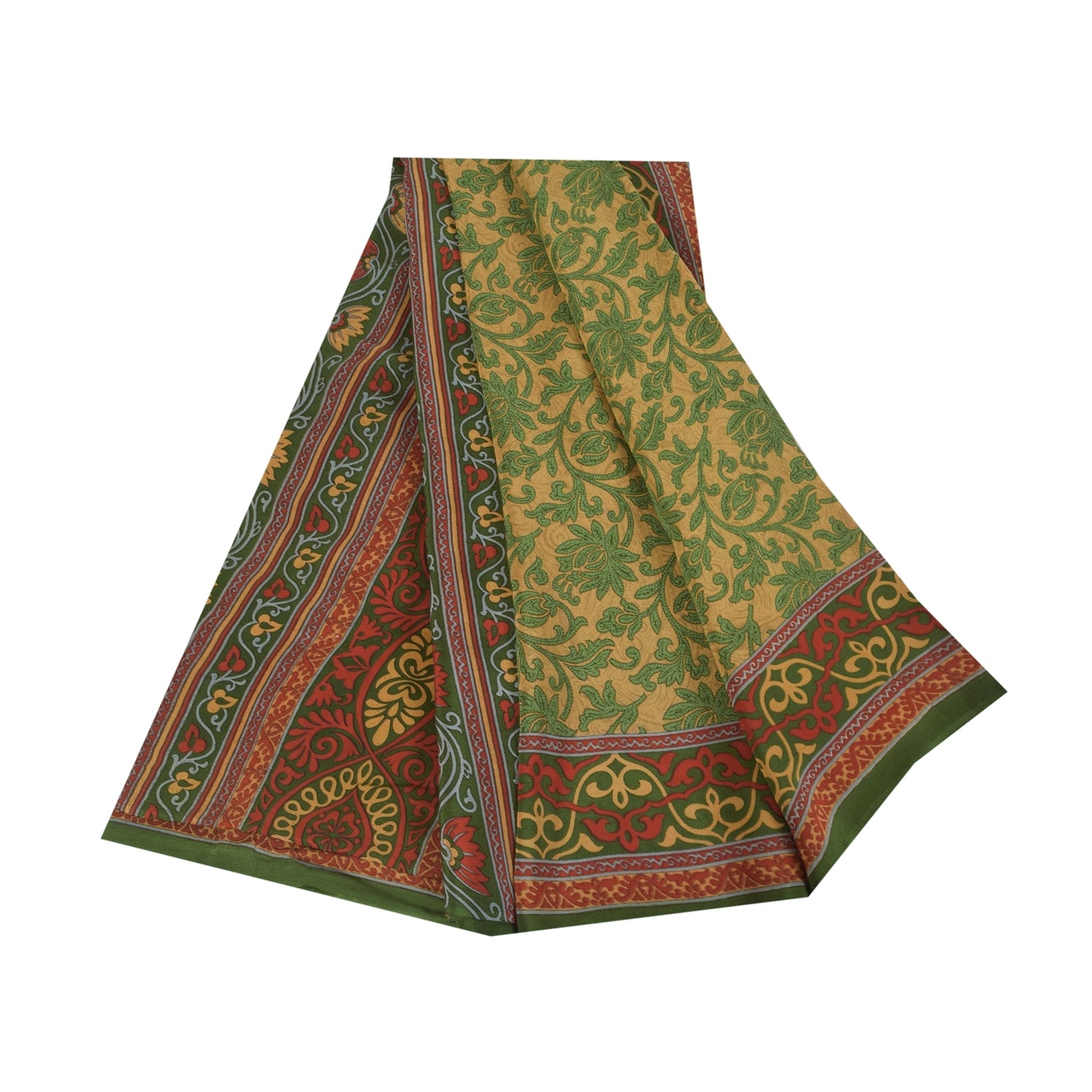 Sanskriti Vintage Sarees Green Indian Pure Silk Printed Sari 6yd Craft Fabric