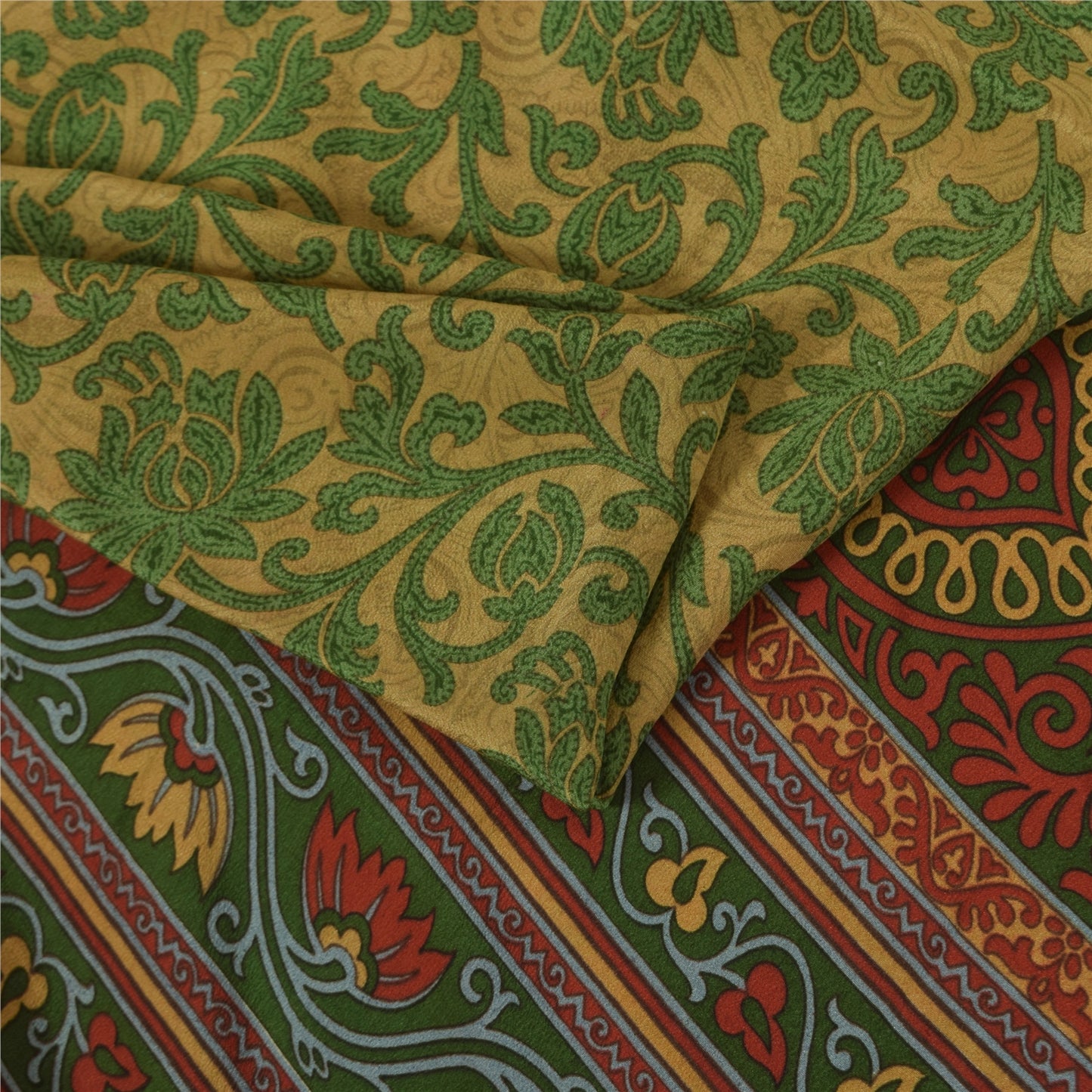 Sanskriti Vintage Sarees Green Indian Pure Silk Printed Sari 6yd Craft Fabric