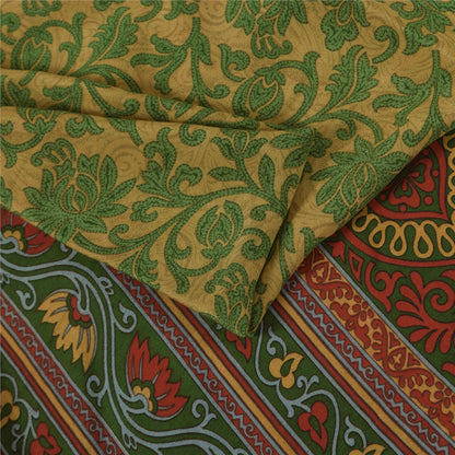 Sanskriti Vintage Sarees Green Indian Pure Silk Printed Sari 6yd Craft Fabric
