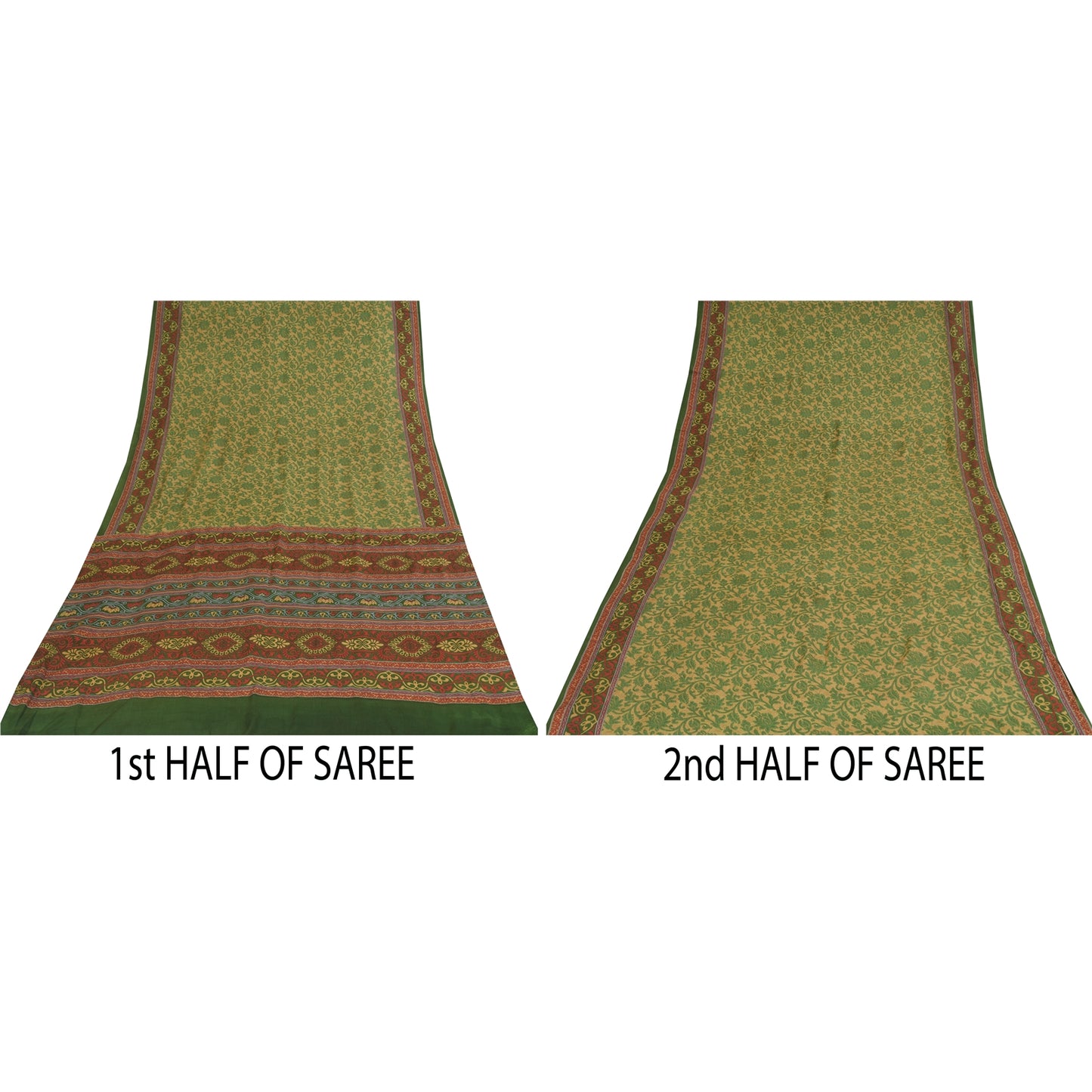 Sanskriti Vintage Sarees Green Indian Pure Silk Printed Sari 6yd Craft Fabric