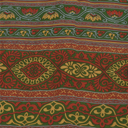 Sanskriti Vintage Sarees Green Indian Pure Silk Printed Sari 6yd Craft Fabric