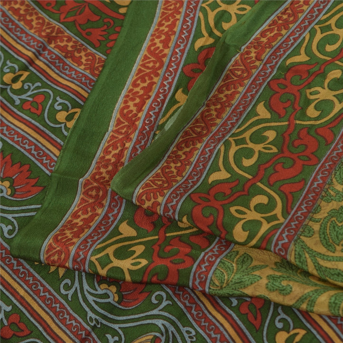 Sanskriti Vintage Sarees Green Indian Pure Silk Printed Sari 6yd Craft Fabric
