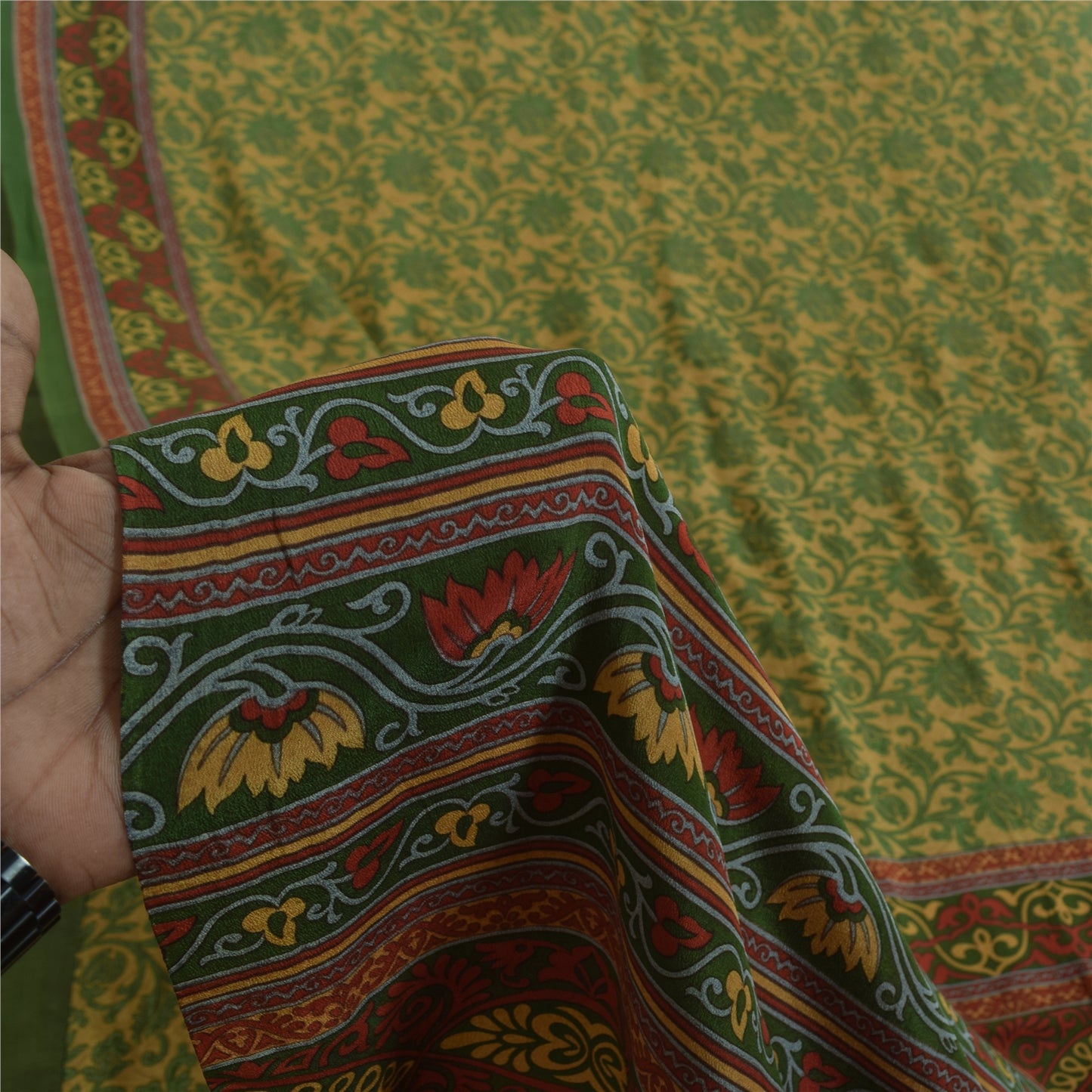 Sanskriti Vintage Sarees Green Indian Pure Silk Printed Sari 6yd Craft Fabric