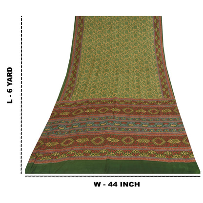 Sanskriti Vintage Sarees Green Indian Pure Silk Printed Sari 6yd Craft Fabric