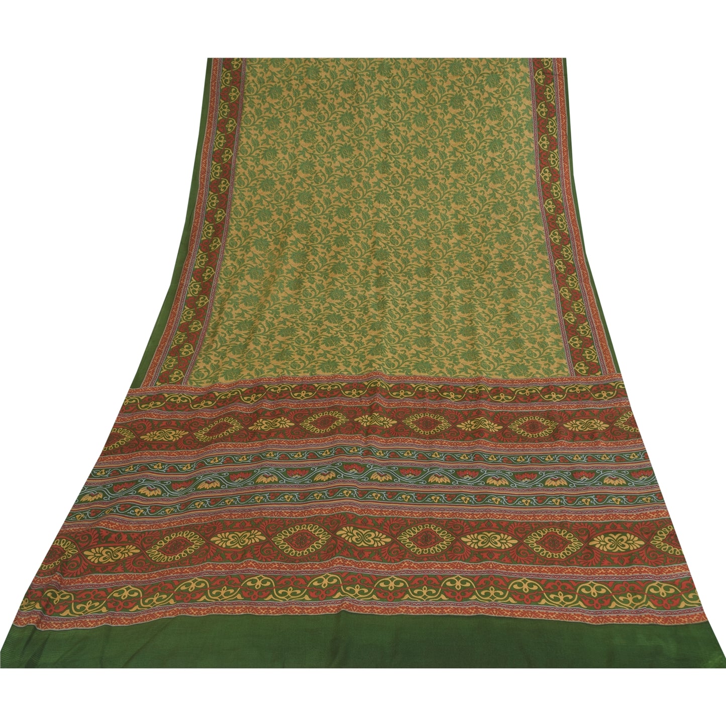 Sanskriti Vintage Sarees Green Indian Pure Silk Printed Sari 6yd Craft Fabric
