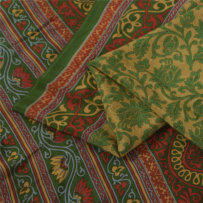 Sanskriti Vintage Sarees Green Indian Pure Silk Printed Sari 6yd Craft Fabric