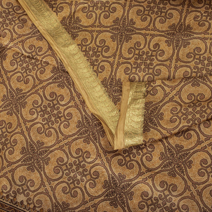 Sanskriti Vintage Saree Cream Soft Pure Silk Floral Print Zari Border Sari 5.5Yd