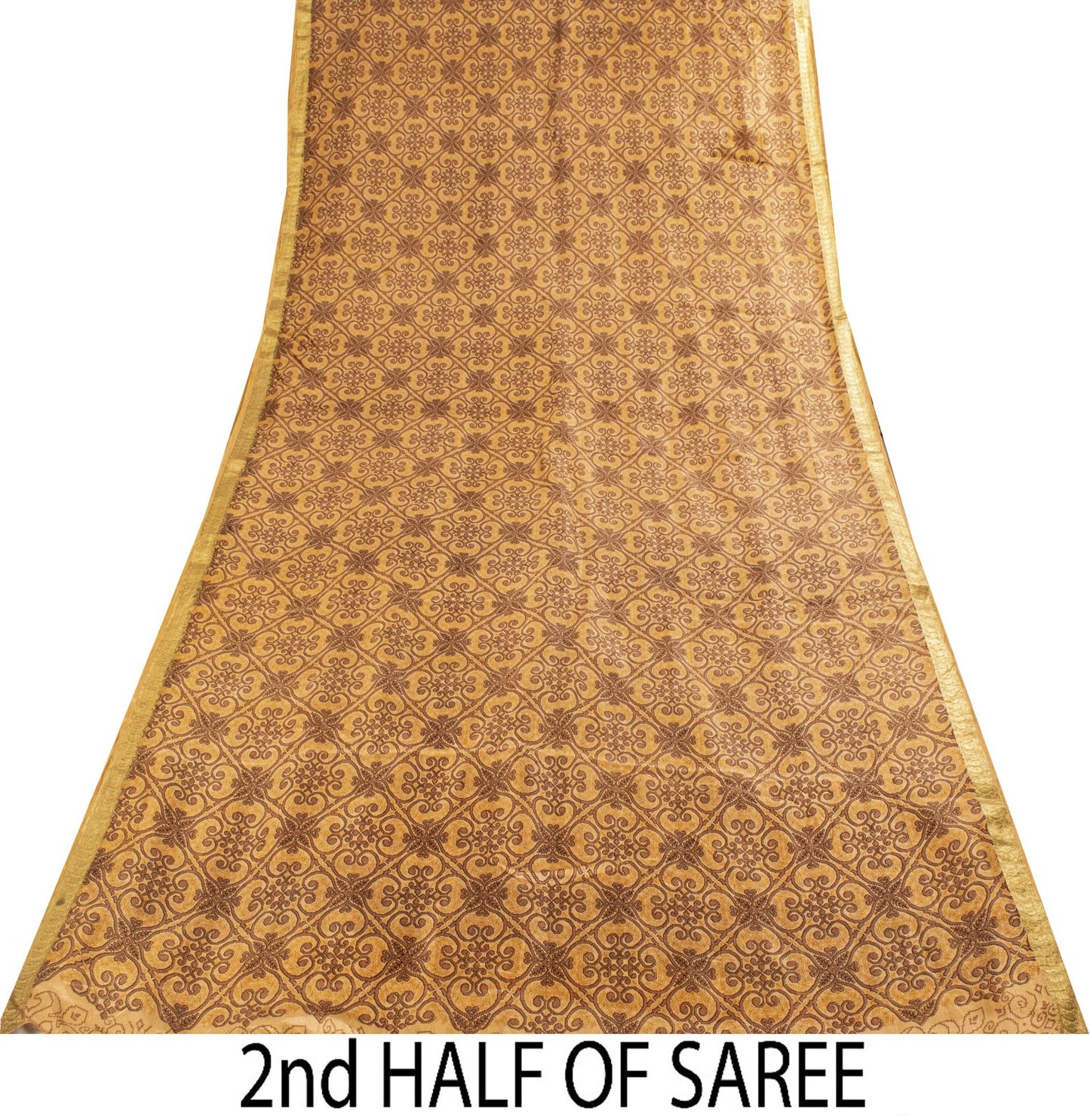 Sanskriti Vintage Saree Cream Soft Pure Silk Floral Print Zari Border Sari 5.5Yd