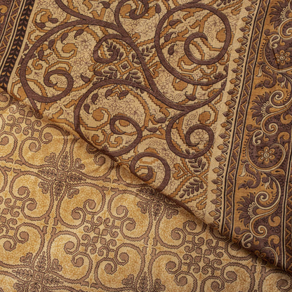 Sanskriti Vintage Saree Cream Soft Pure Silk Floral Print Zari Border Sari 5.5Yd