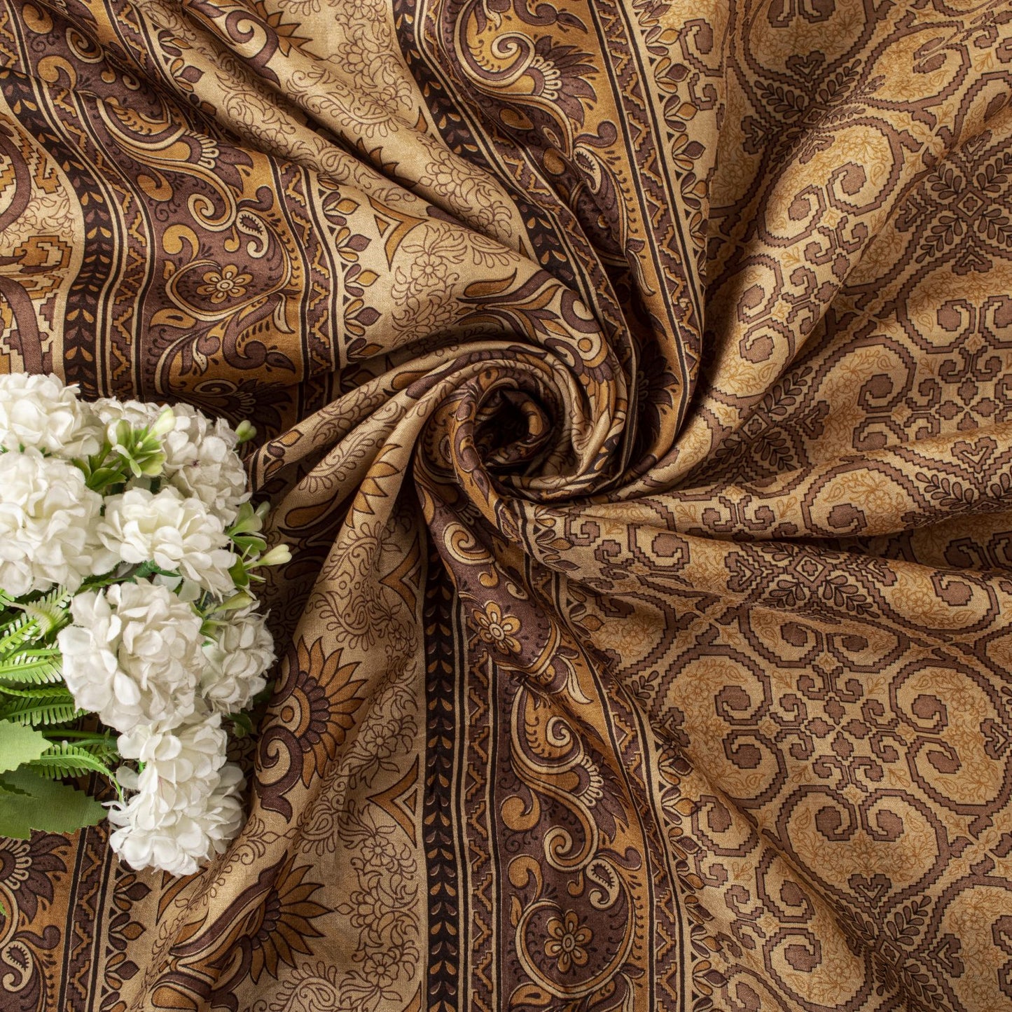 Sanskriti Vintage Saree Cream Soft Pure Silk Floral Print Zari Border Sari 5.5Yd