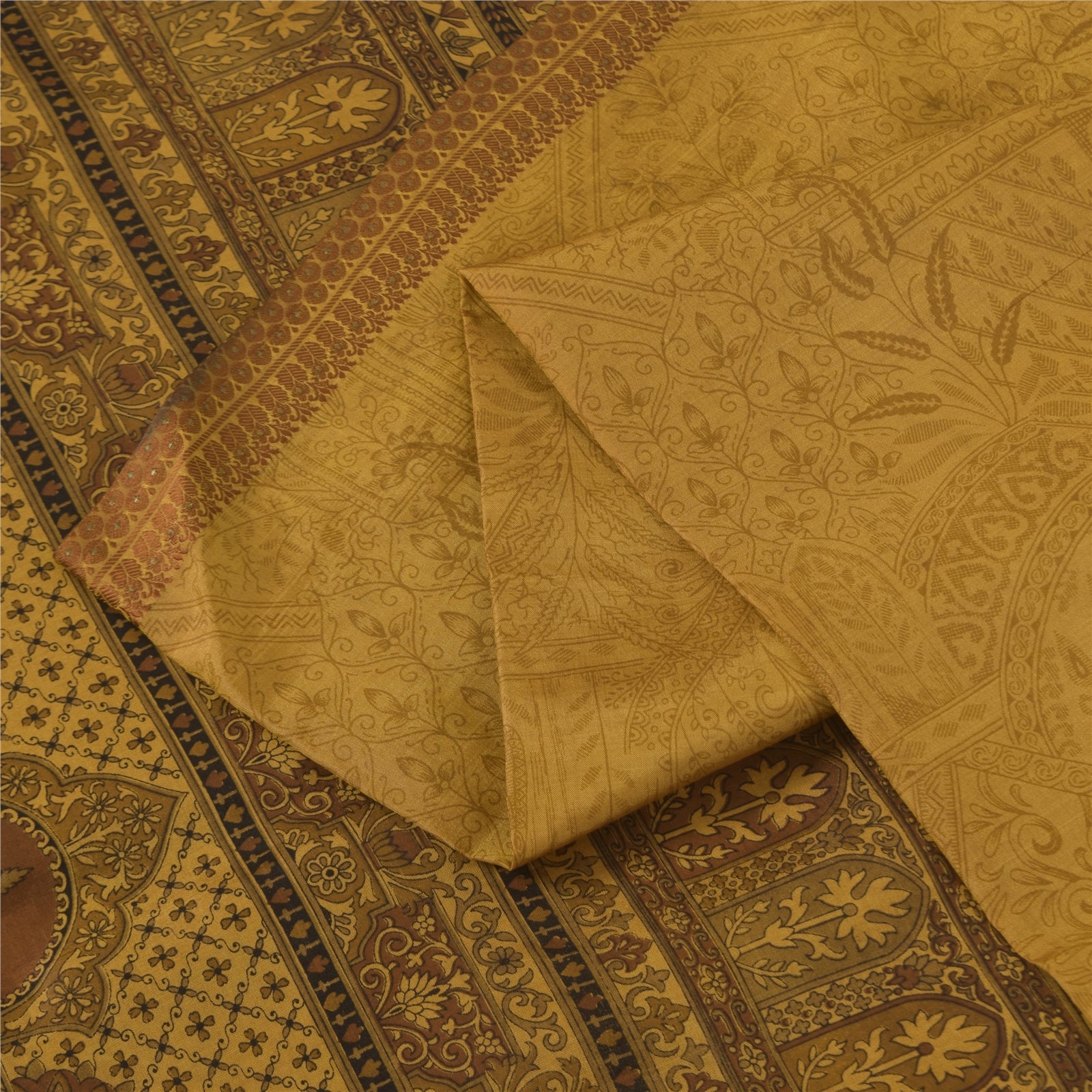 Sanskriti Vintage Sarees Heena Green Pure Silk Printed Sari 5+yd Craft Fabric