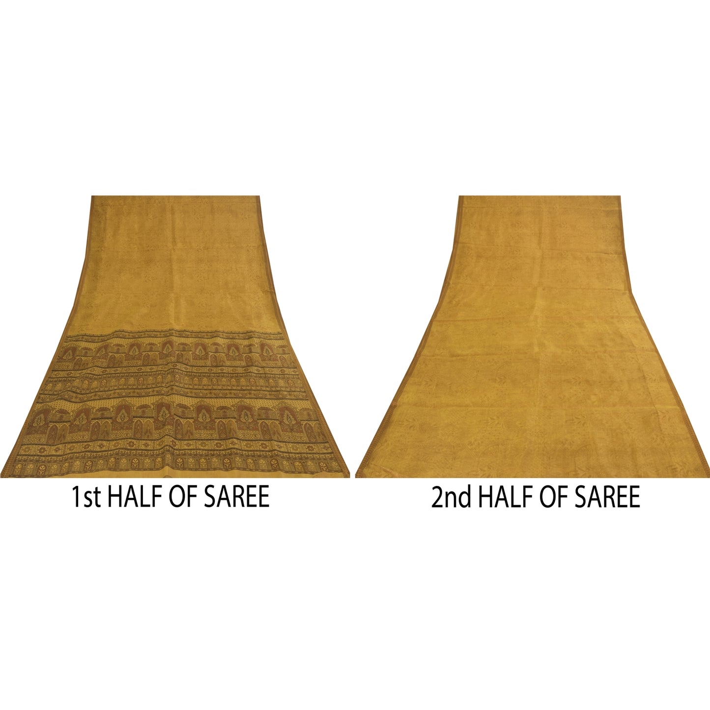 Sanskriti Vintage Sarees Heena Green Pure Silk Printed Sari 5+yd Craft Fabric