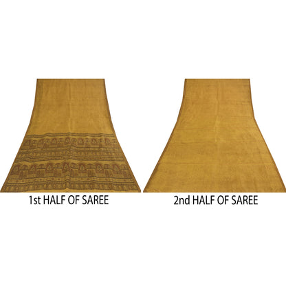 Sanskriti Vintage Sarees Heena Green Pure Silk Printed Sari 5+yd Craft Fabric