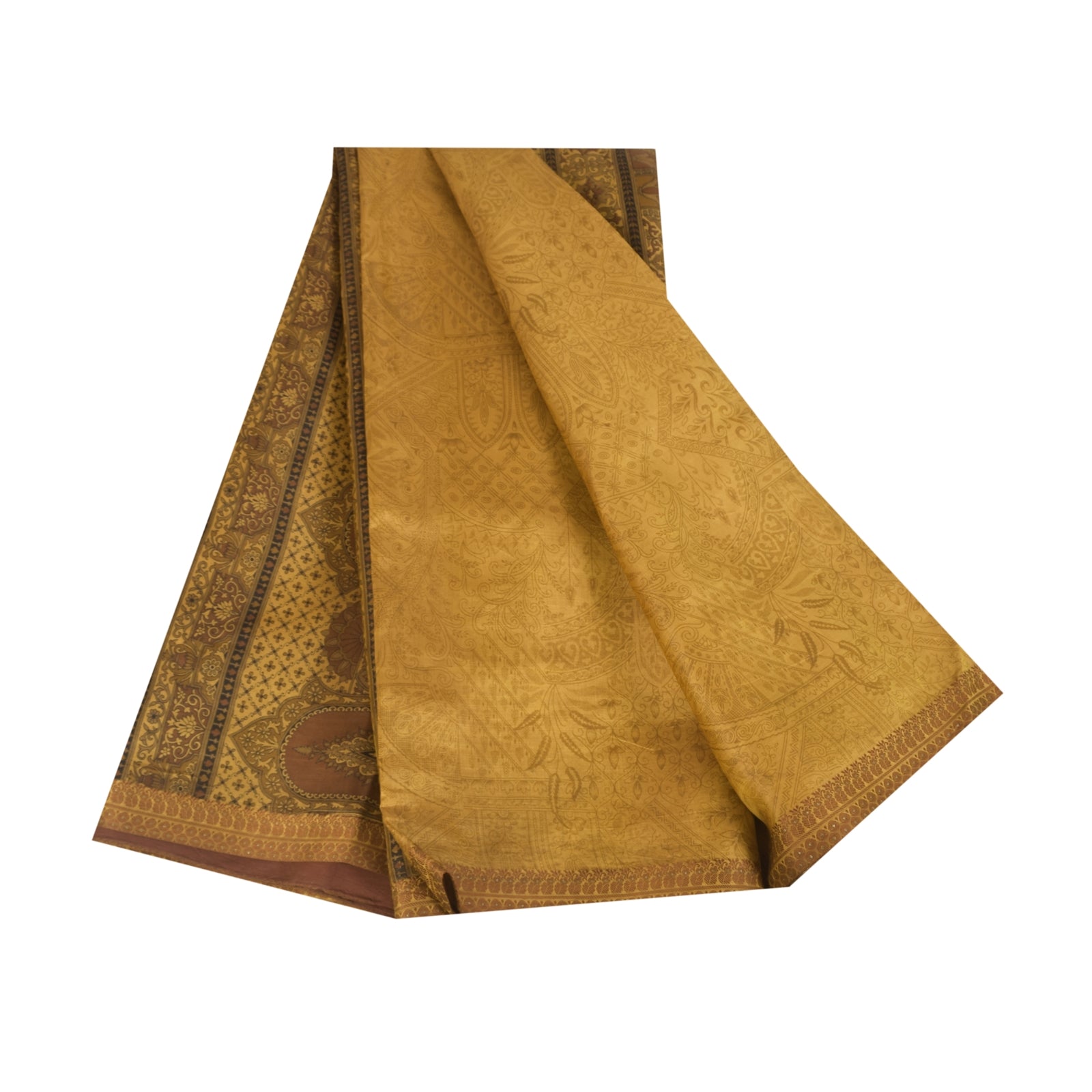 Sanskriti Vintage Sarees Heena Green Pure Silk Printed Sari 5+yd Craft Fabric