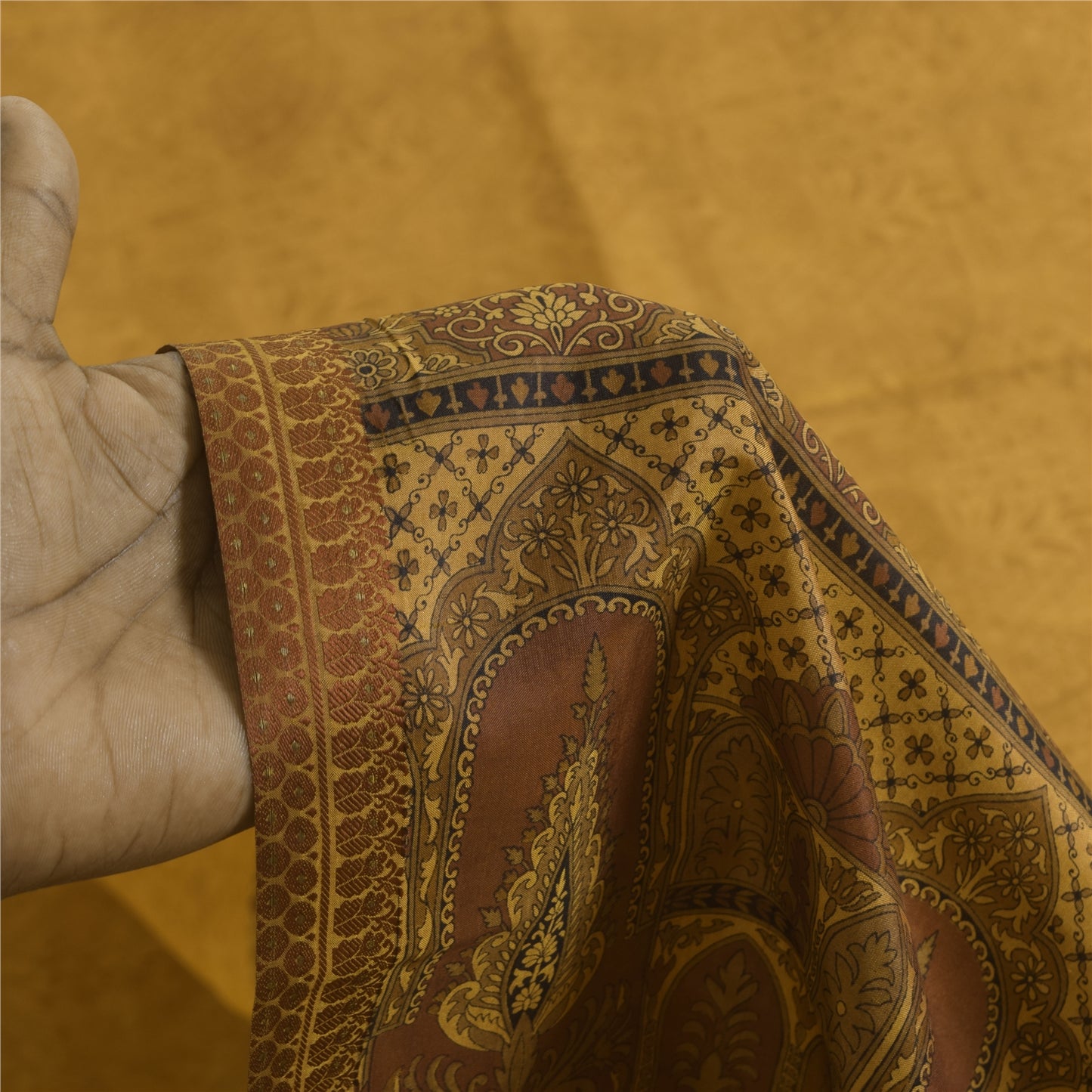 Sanskriti Vintage Sarees Heena Green Pure Silk Printed Sari 5+yd Craft Fabric