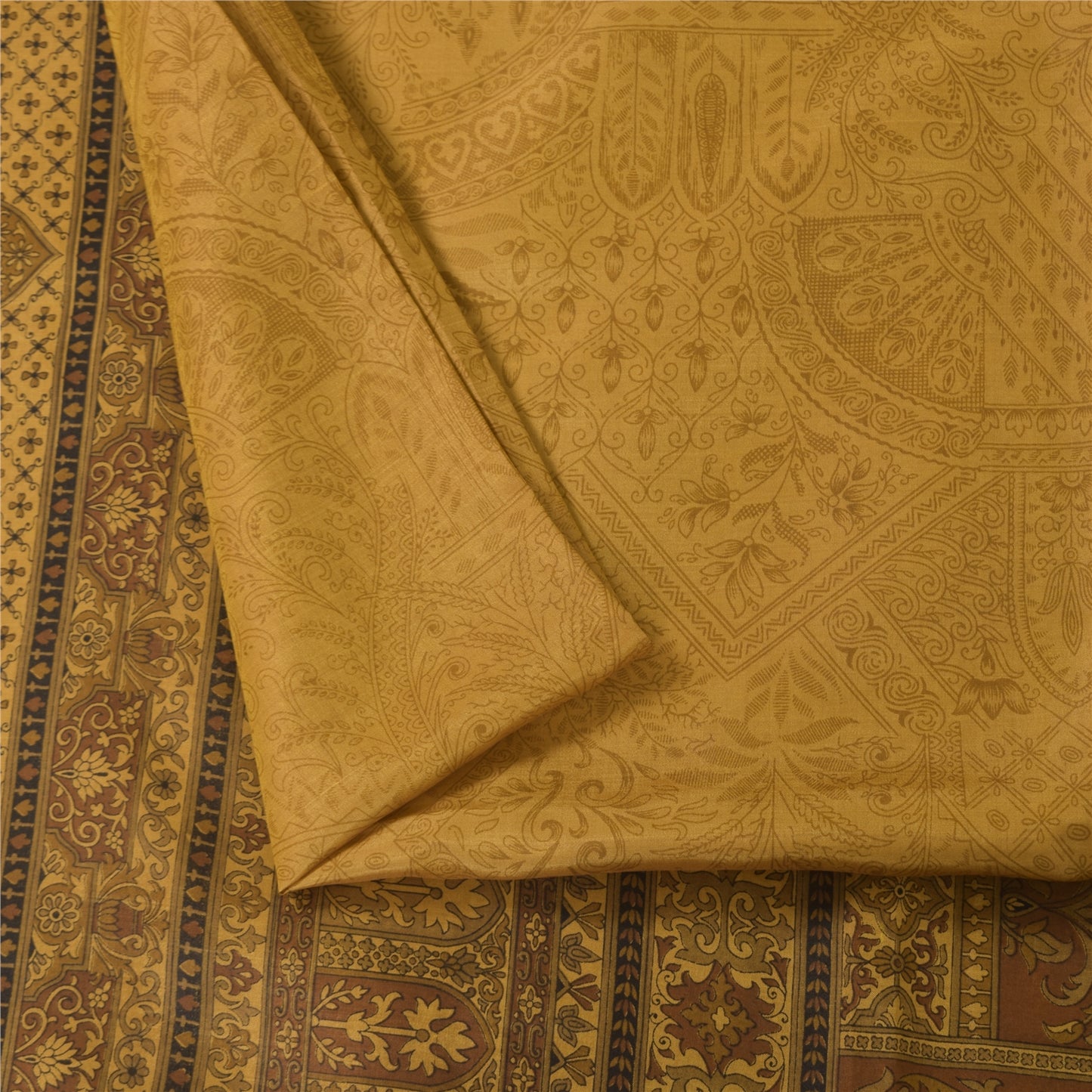 Sanskriti Vintage Sarees Heena Green Pure Silk Printed Sari 5+yd Craft Fabric