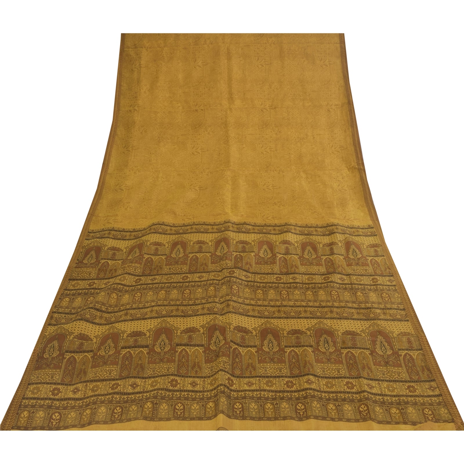 Sanskriti Vintage Sarees Heena Green Pure Silk Printed Sari 5+yd Craft Fabric