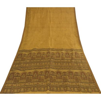 Sanskriti Vintage Sarees Heena Green Pure Silk Printed Sari 5+yd Craft Fabric