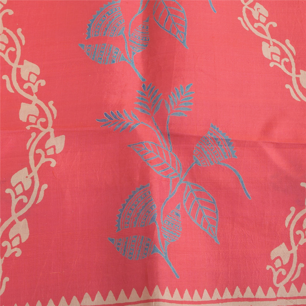 Sanskriti Vintage Sarees Pink Pure Silk Hand Block Print Sari 5+yd Craft Fabric