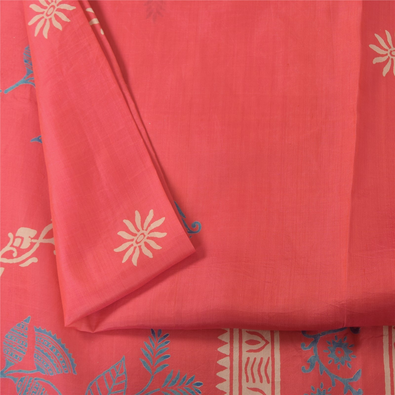 Sanskriti Vintage Sarees Pink Pure Silk Hand Block Print Sari 5+yd Craft Fabric