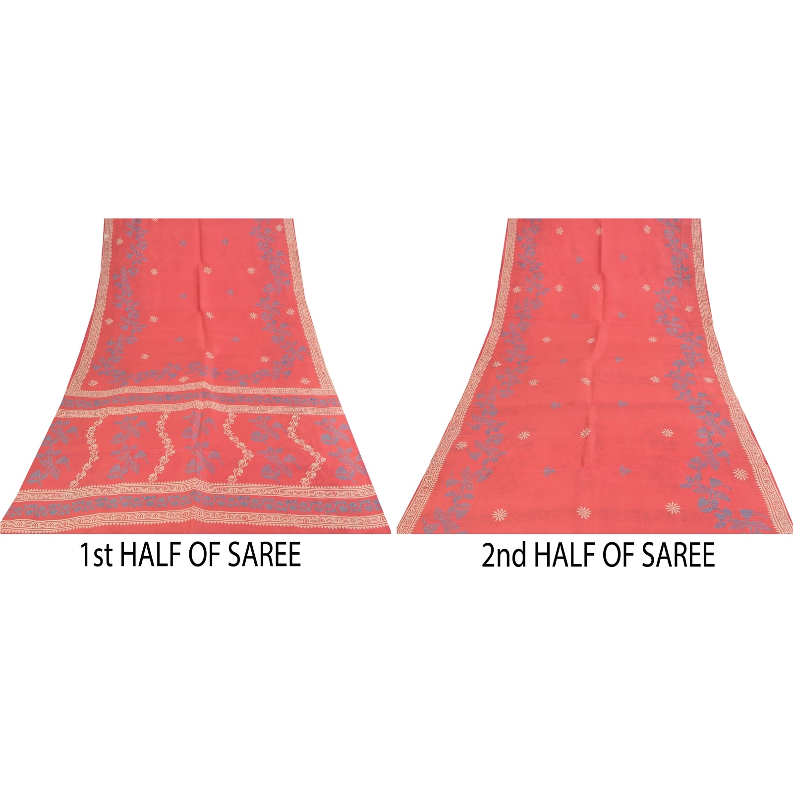 Sanskriti Vintage Sarees Pink Pure Silk Hand Block Print Sari 5+yd Craft Fabric