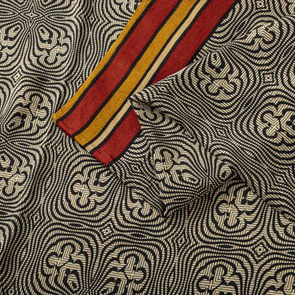 Sanskriti Vintage Saree Cream Soft Pure Silk Abstract Printed Sari 5.5+Yd Fabric