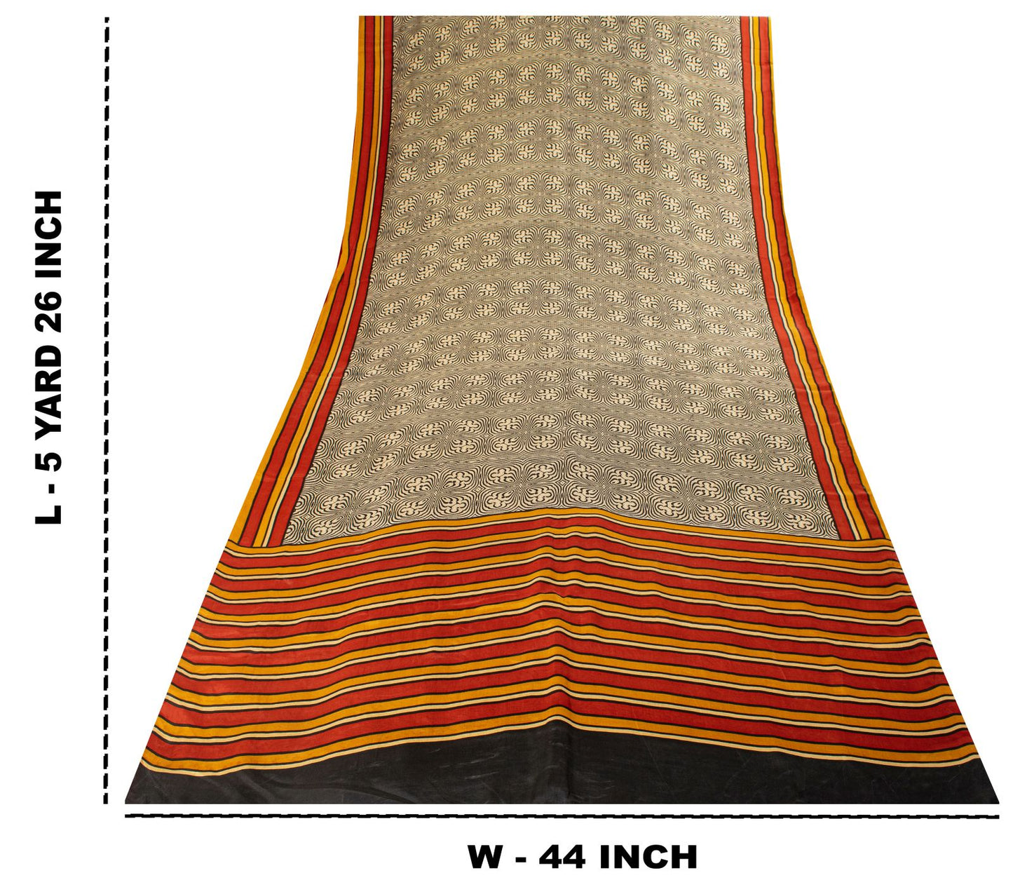 Sanskriti Vintage Saree Cream Soft Pure Silk Abstract Printed Sari 5.5+Yd Fabric