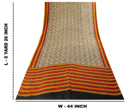 Sanskriti Vintage Saree Cream Soft Pure Silk Abstract Printed Sari 5.5+Yd Fabric