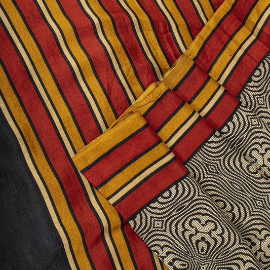 Sanskriti Vintage Saree Cream Soft Pure Silk Abstract Printed Sari 5.5+Yd Fabric