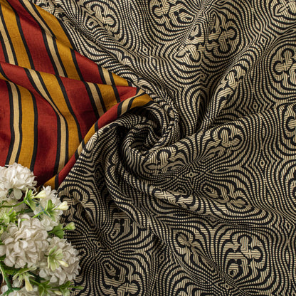 Sanskriti Vintage Saree Cream Soft Pure Silk Abstract Printed Sari 5.5+Yd Fabric