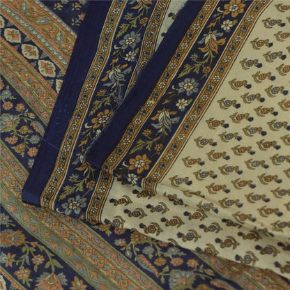 Sanskriti Vintage Sarees Cremefarvede Indiske Ren Silke Trykte Sari 5+ yard Håndværksstof
