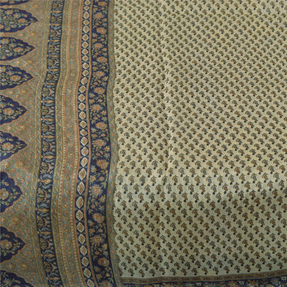 Sanskriti Vintage Sarees Cremefarvede Indiske Ren Silke Trykte Sari 5+ yard Håndværksstof