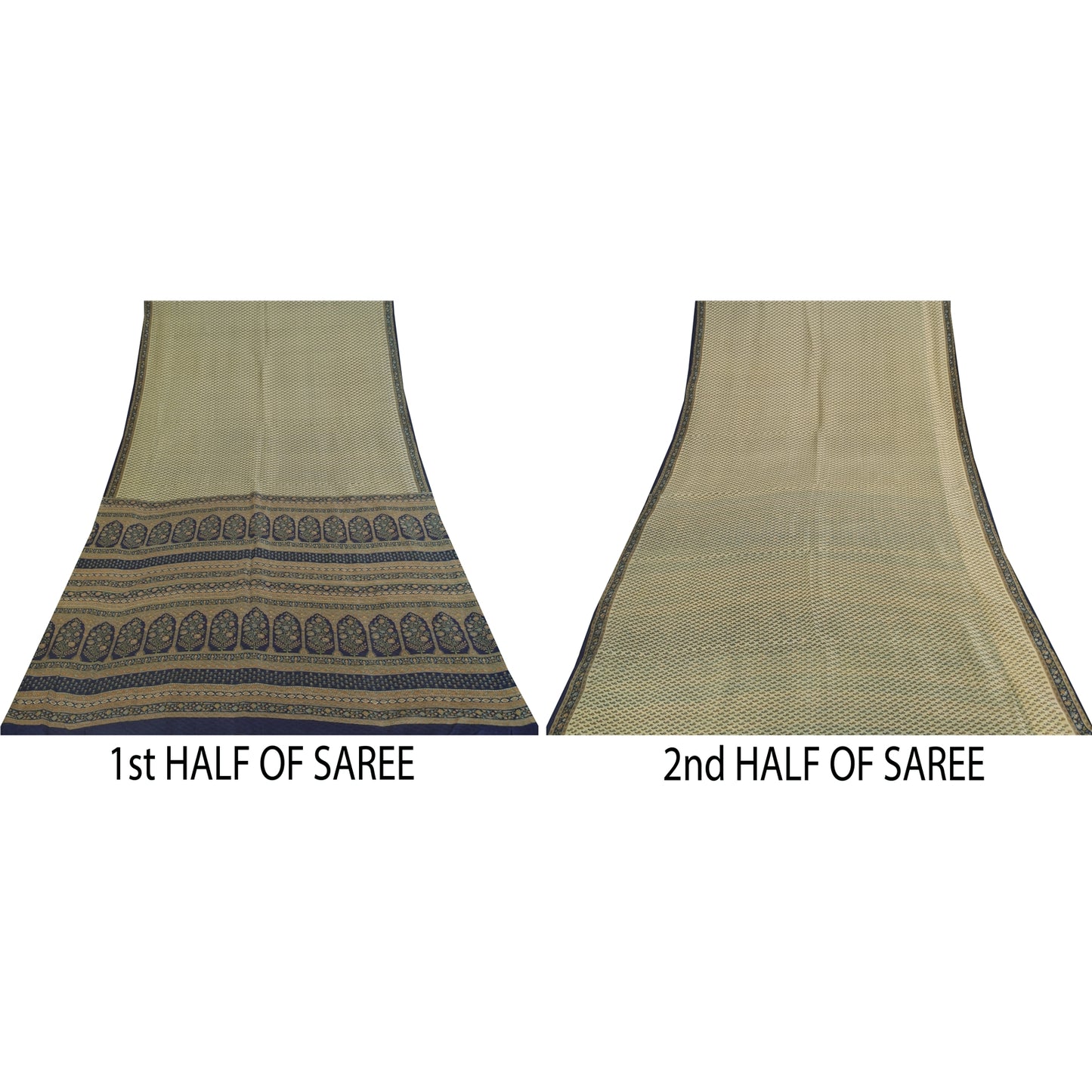 Sanskriti Vintage Sarees Cremefarvede Indiske Ren Silke Trykte Sari 5+ yard Håndværksstof