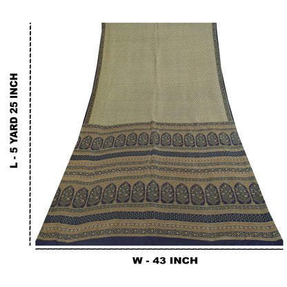 Sanskriti Vintage Sarees Cremefarvede Indiske Ren Silke Trykte Sari 5+ yard Håndværksstof