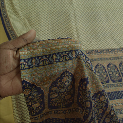 Sanskriti Vintage Sarees Cremefarvede Indiske Ren Silke Trykte Sari 5+ yard Håndværksstof