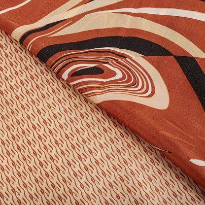 Sanskriti Vintage Saree Cream Soft Pure Silk Wave Abstract Print Sari 6Yd Fabric