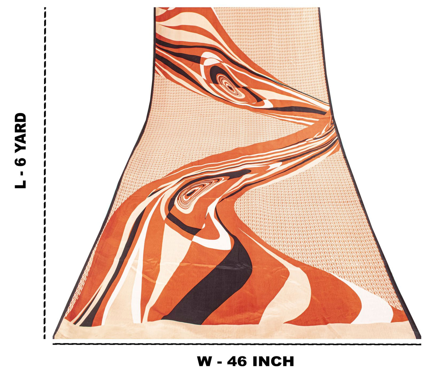 Sanskriti Vintage Saree Cream Soft Pure Silk Wave Abstract Print Sari 6Yd Fabric