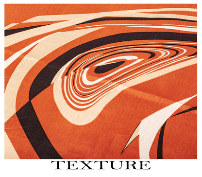 Sanskriti Vintage Saree Cream Soft Pure Silk Wave Abstract Print Sari 6Yd Fabric