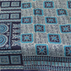 Sanskriti Vintage Sarees Ivory & Blue Pure Silk Printed Sari 5+yd Craft Fabric