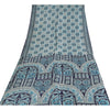 Sanskriti Vintage Sarees Ivory & Blue Pure Silk Printed Sari 5+yd Craft Fabric
