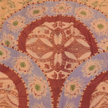 Sanskriti Vintage Sarees Peach Pure Silk Printed Sari 5+yd Floral Craft Fabric