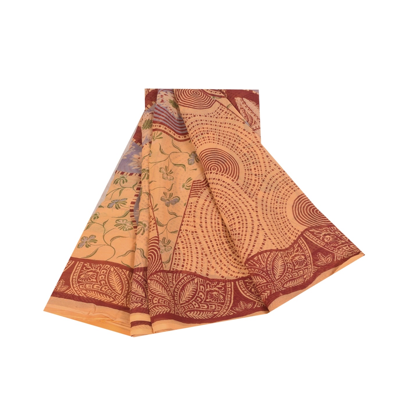 Sanskriti Vintage Sarees Peach Pure Silk Printed Sari 5+yd Floral Craft Fabric