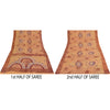 Sanskriti Vintage Sarees Peach Pure Silk Printed Sari 5+yd Floral Craft Fabric