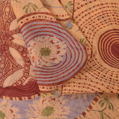 Sanskriti Vintage Sarees Peach Pure Silk Printed Sari 5+yd Floral Craft Fabric