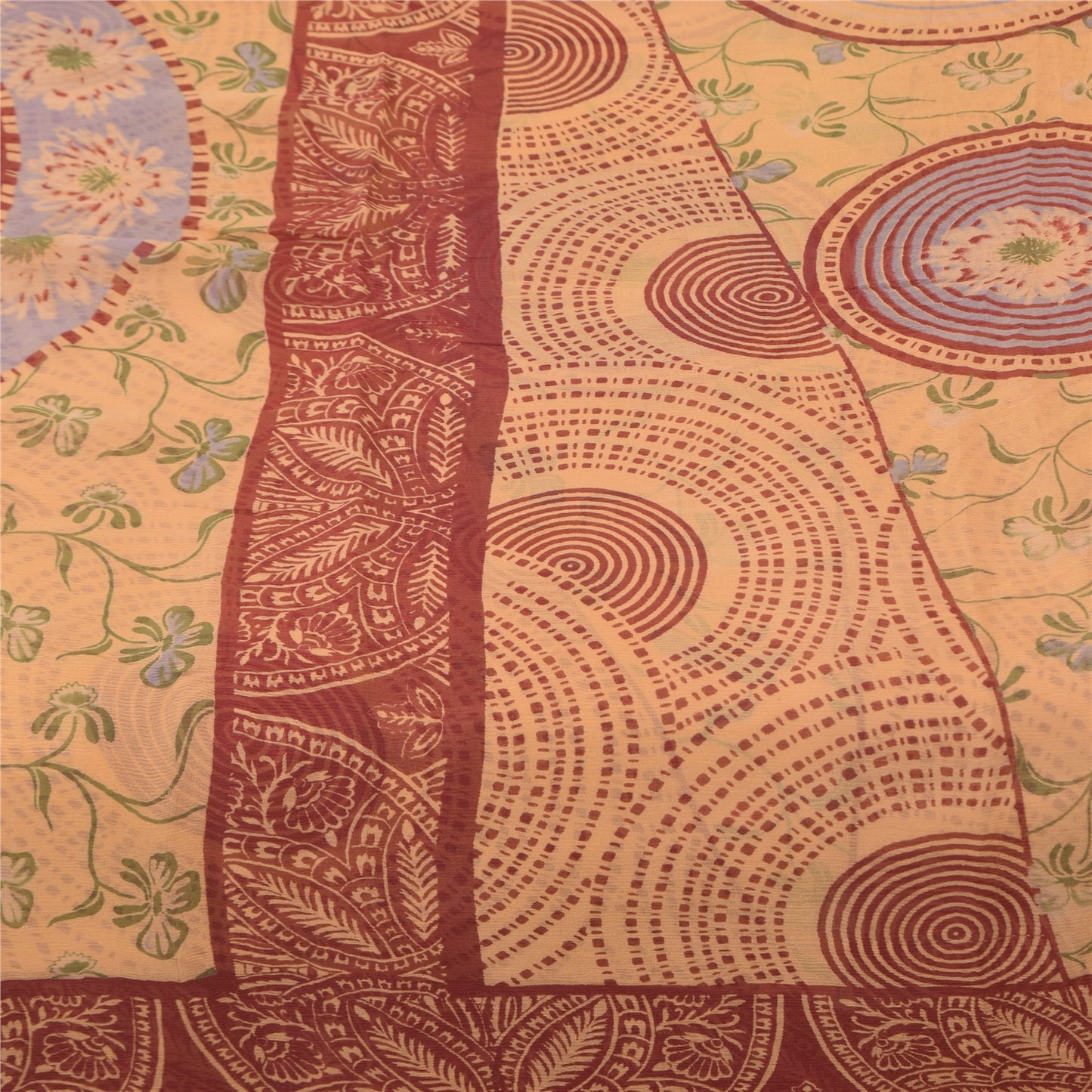 Sanskriti Vintage Sarees Peach Pure Silk Printed Sari 5+yd Floral Craft Fabric